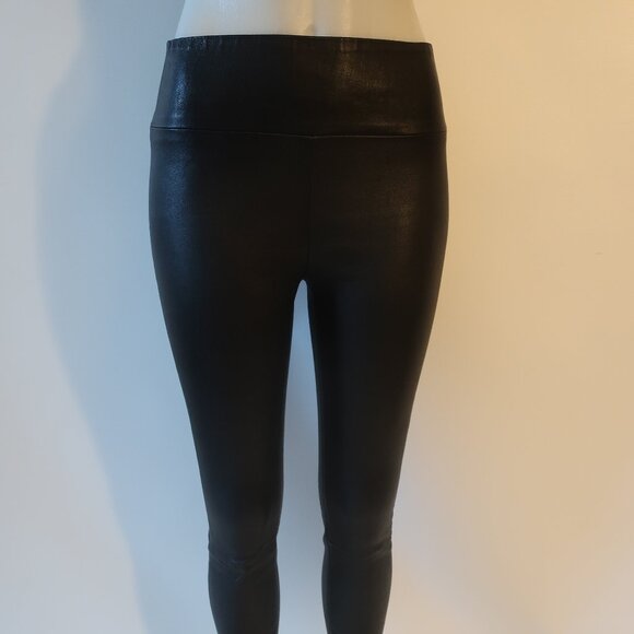 Womens 390 Black 100% Leather Flat Front Pull-On Skinny Pants S - Picture 3 of 9